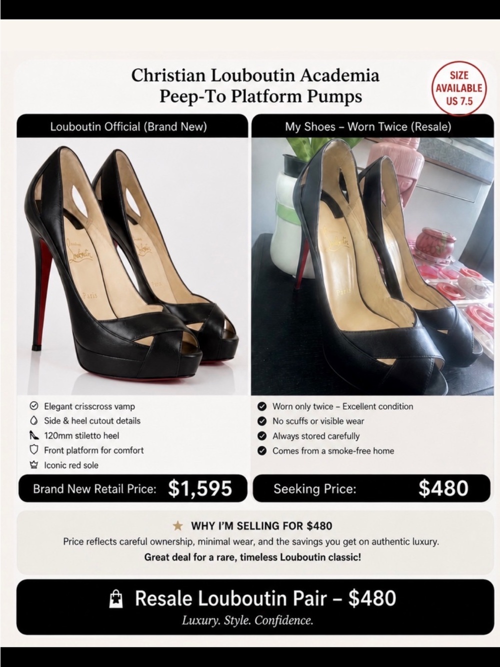 Christian Louboutin Black Leather Peep-Toe Platform Pumps